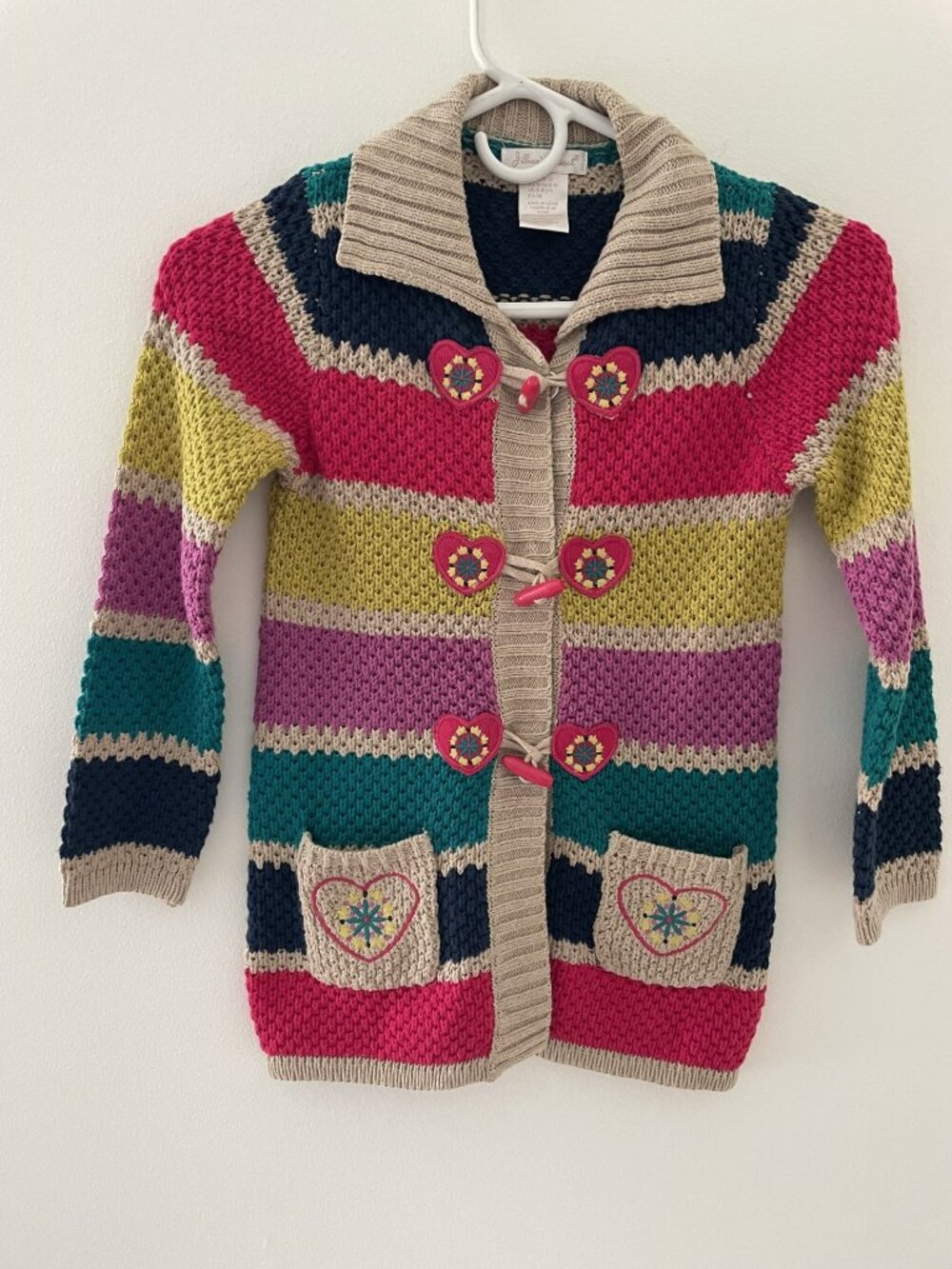Jillian's Closet girls cardigan button front sweater M 5-6, multicolor, adorable